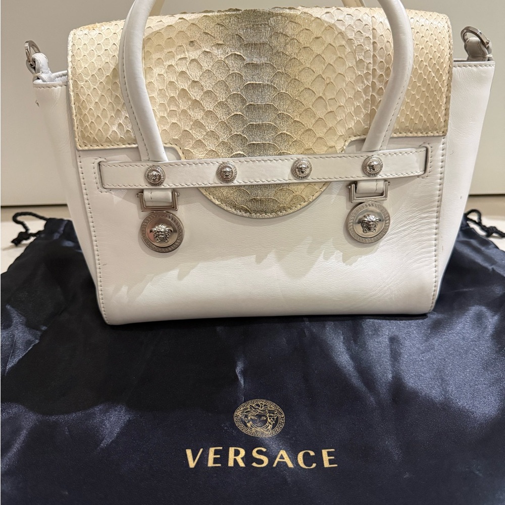 Versace White Python Print Handbag - Picture 3 of 8